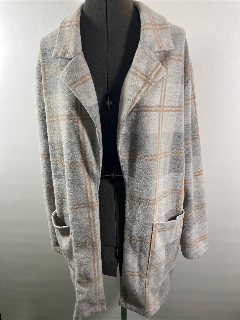 BBJ Los Angeles Plaid Open Front Coat/Blazer Women Size XL